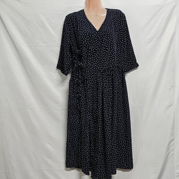 Beams Boy Polka Dot Fit and Flare Wrap Tie Dress Women One Size Blue - Picture 8 of 12